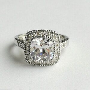 CZ princess cut in 14k white gold ring size 8 engagement cocktail style